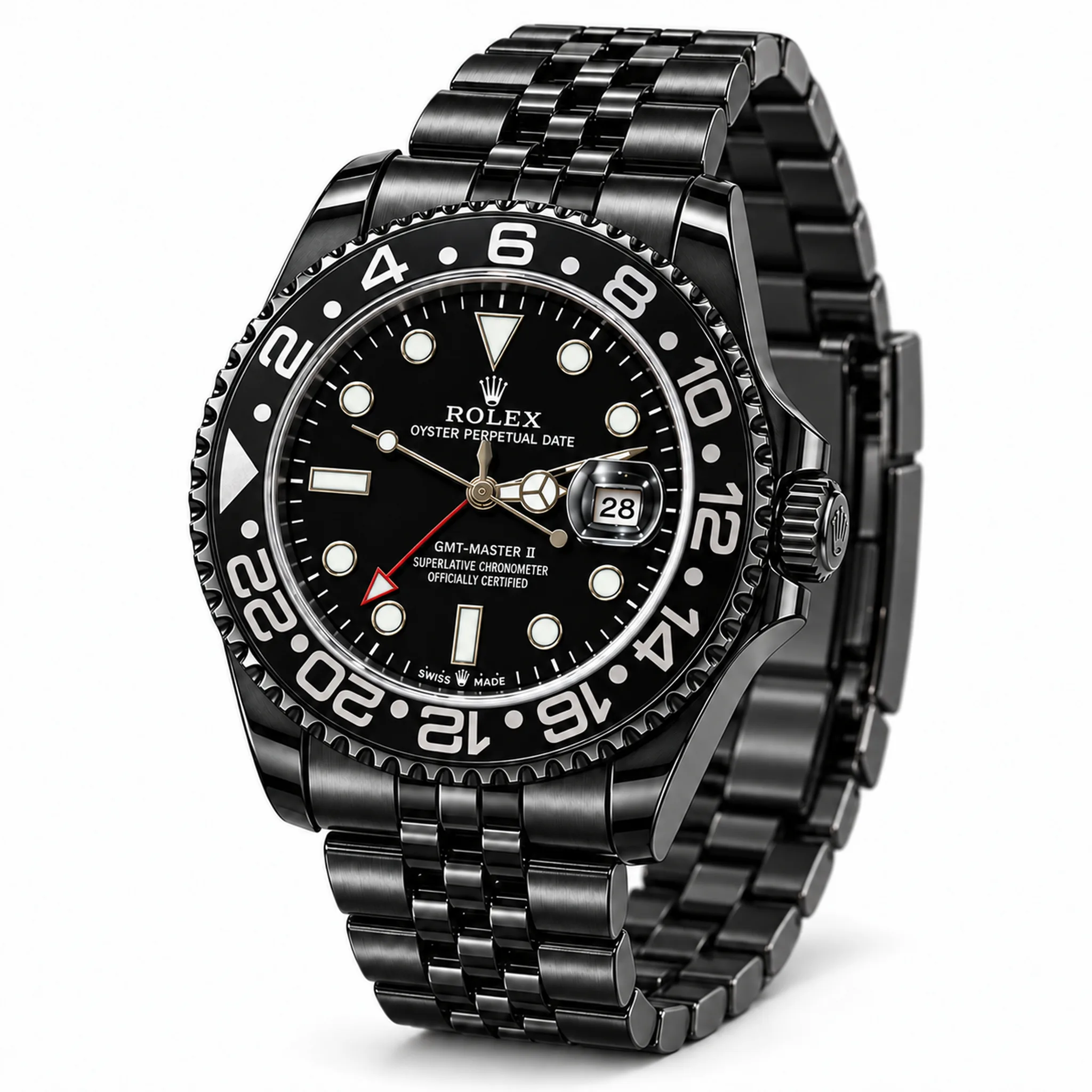 Rolex Inspired Men's Dual-Time Watch with 24-Hour Rotating Bezel & Date – Black