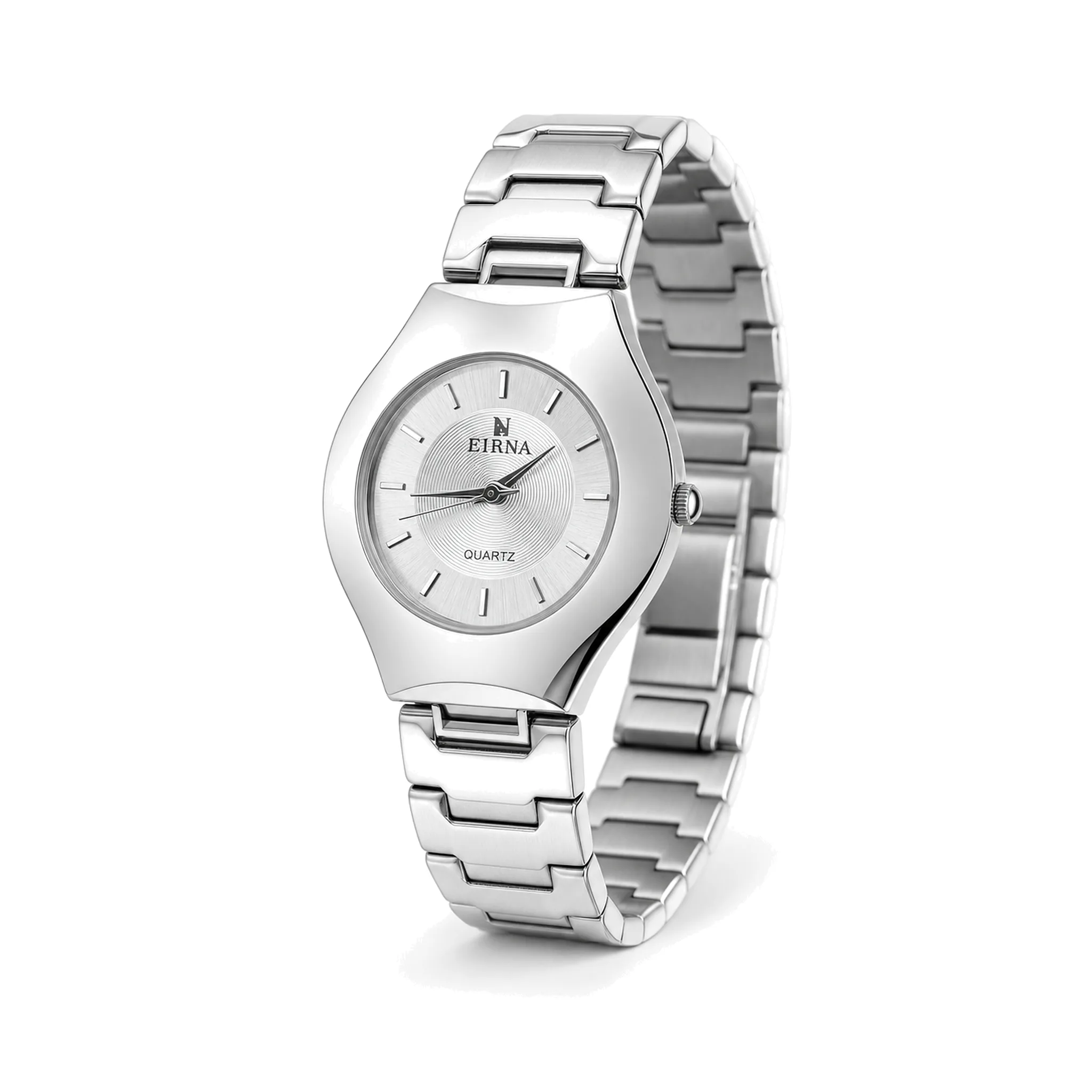 EIRNA Women's Quartz Watch with Sculpted Case & Link Bracelet – Silver
