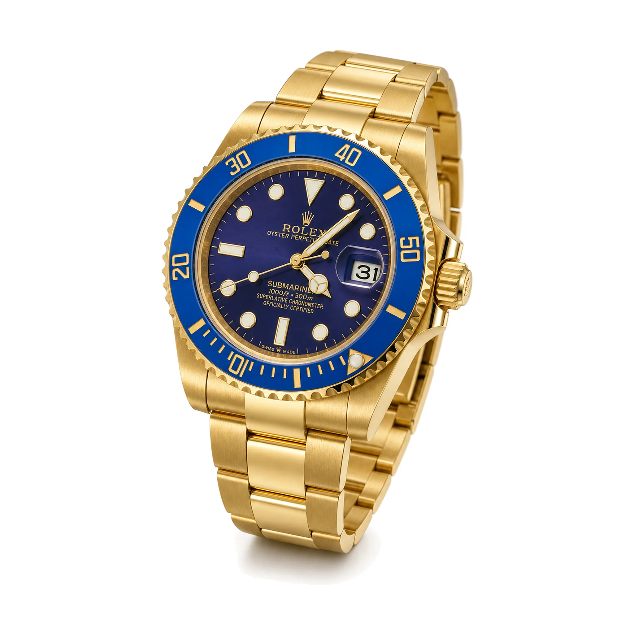 Rolex Inspired Men's Dive Watch with Rotating Bezel & Date Magnifier – Blue and Gold