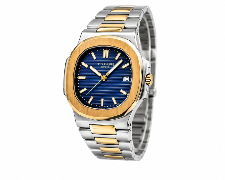 Patek Philippe Inspired Men's Quartz Watch with Stainless Steel Chain & Butterfly Lock – Silver